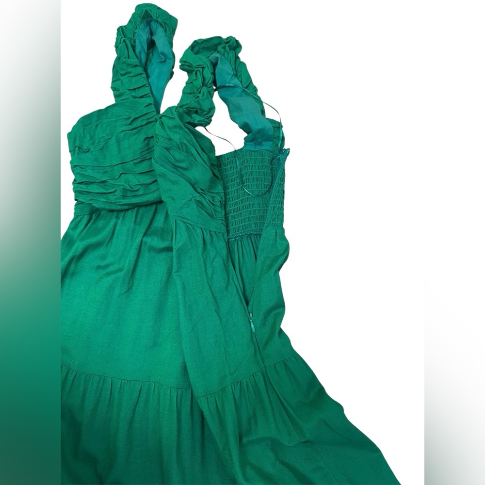 Jason Wu sleeveless emerald green linen blend maxi boho cottagecore resort dress - Picture 9 of 11